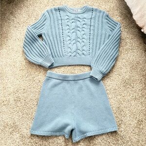 Roxy Light Blue Cable Knit Sweater Set with Shorts